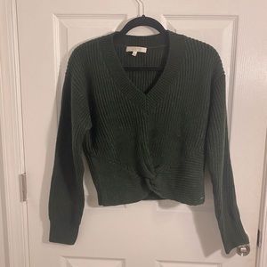 WAYF knit crop forest green sweater v-neck twist